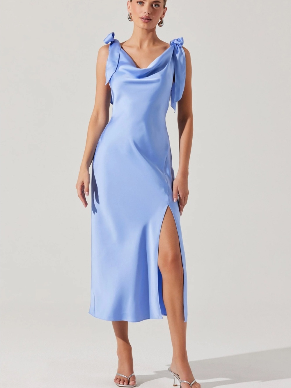 NWT Astr  Allexina dress Cowl-Neck Midi Dress in Light Blue